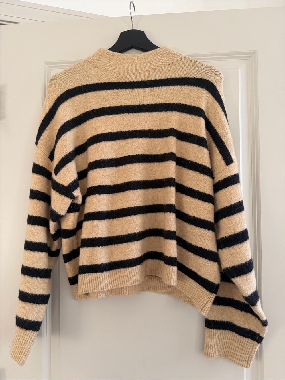Mango Striped Beige and Black Cozy Knit Sweater